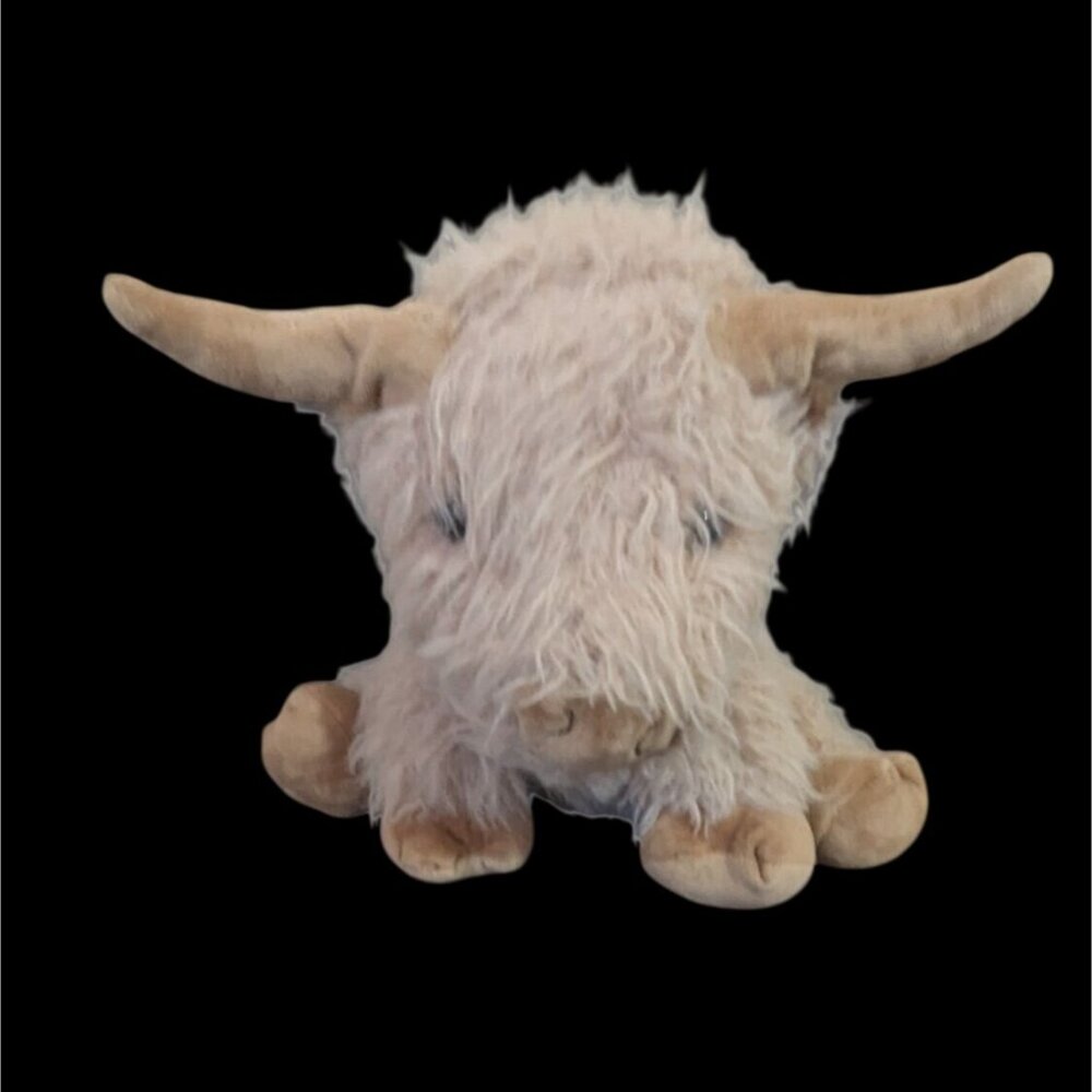 Goffa Fluffy Highland Cow Plush‎ Stuffed Animal 11" Beige Curly Fur Soft Hug Toy
